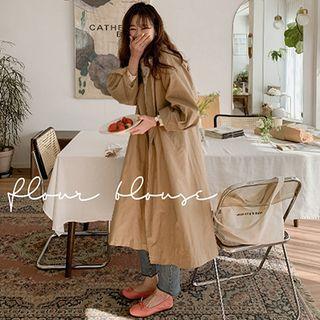 Open-front Balloon-sleeve Trench Coat