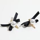 Black Bow Pearl Hair Clip Bow - Black - One Size