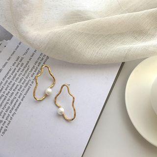Faux Pearl Irregular Alloy Hoop Earring