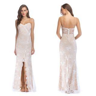 Lace Spaghetti Strap Mermaid Evening Gown