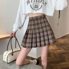 High-waist Plaid A-line Accordion Pleat Mini Skirt