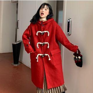 Hooded Toggle Coat / Accordion Pleat Midi Skirt