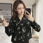 Long-sleeve V-neck Floral Shirt