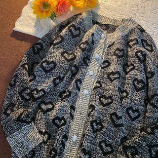 Heart Print Cardigan Gray - One Size