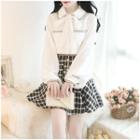Set: Bow-accent Shirt + Check A-line Skirt