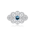 Fashion Vintage Geometric Hollow Pattern Brooch With Blue Cubic Zirconia Silver - One Size