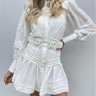 Ruffled A-line Mini Shirtdress With Belt