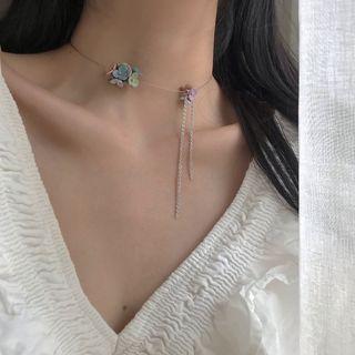Flower Necklace Multicolor Flowers - Silver - One Size