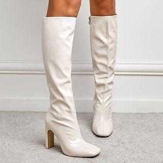 Croc Grain Chunky-heel Tall Boots
