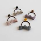 Knit Bow Pom Pom Hair Tie
