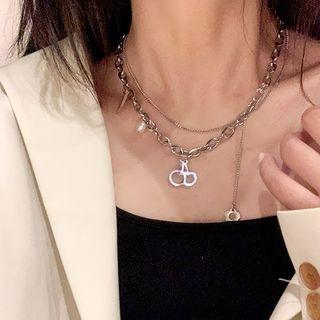 Cherry Pendant Faux-pearl Layered Necklace Silver - One Size