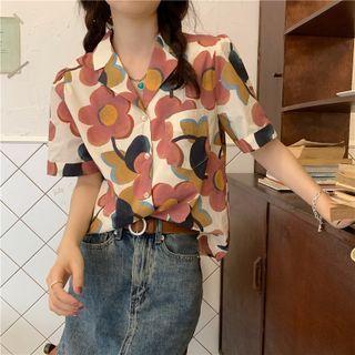 Short-sleeve Floral Printed Shirt Flower Shirt - One Size