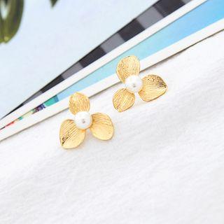 Faux Pearl Flower Stud Earring 1 Pair - S925 Sterling Silver Pin - One Size
