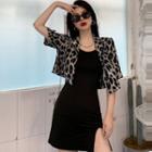 Short-sleeve Leopard Print Shirt / Short-sleeve Mini Sheath Dress