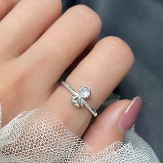 Rhinestone Angel Ring 1 Pc - Silver - One Size