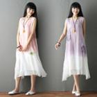 Embroidered Gradient Sleeveless Midi A-line Dress