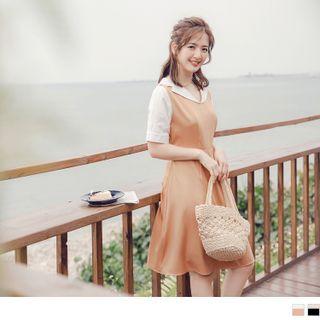Short Sleeve Sailor Collar Two Tone A-line Dress