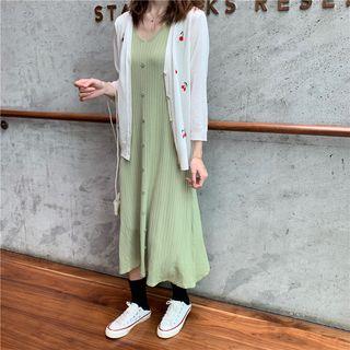 Embroidered Cardigan / Sleeveless Midi Knit Dress