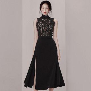 Set: Lace Tank Top + Midi A-line Skirt
