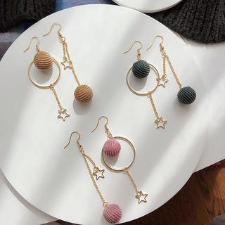 Non-matching Corduroy Ball & Star Dangle Earring