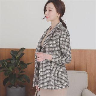 Faux-pearl Buttoned Plaid Blazer