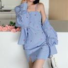Spaghetti Strap Heart Embroidered Mini Bodycon Dress / Shirt