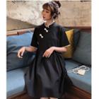 Traditional Chinese Elbow-sleeve Lace Trim A-line Dress