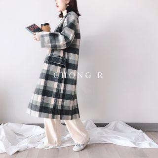Plaid Double-breasted Coat Green - One Size