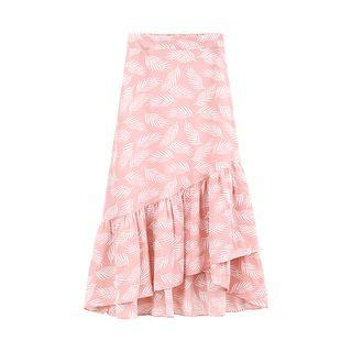 Printed Frill Trim A-line Midi Skirt