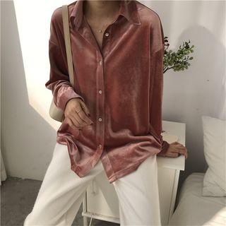Stand-collar Long-sleeved Sheath Plain Blouse