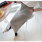 Drawstring-waist Wool Blend Knit Long Skirt