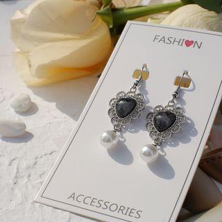 Faux Pearl Stone Heart Dangle Earring