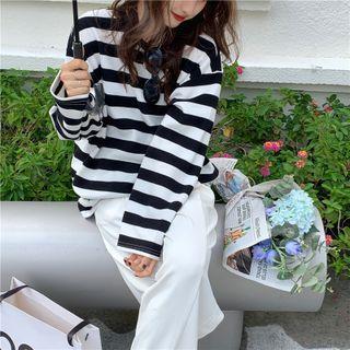 Long-sleeve Striped Loose-fit Sweatshirt As Figure - One Size