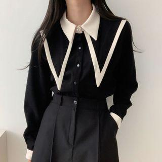 Layered Collar Contrast Trim Shirt