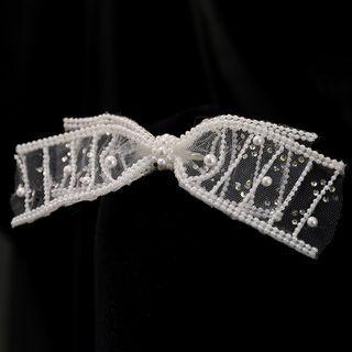 Faux Pearl Mesh Bow Hair Clip White - One Size