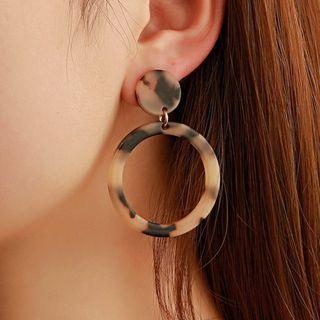 Hoop Resin Dangle Earring 1 Pair - Zt0018 - Black & Almond - One Size