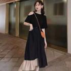 Set: Short-sleeve T-shirt + Paneled Midi A-line Skirt