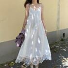 Lace Trim Midi A-line Pinafore Dress White - One Size