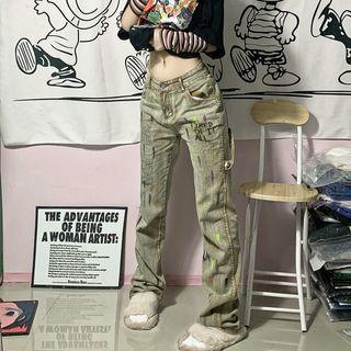 Low Rise Paint Splatter Wide Leg Jeans