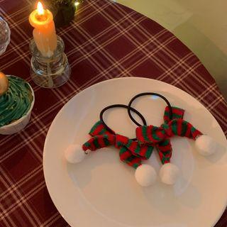 Christmas Bow Hair Tie / Pom Pom Knot Hair Tie