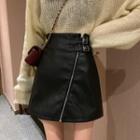 High-waist Faux Leather Zipped Mini Skirt