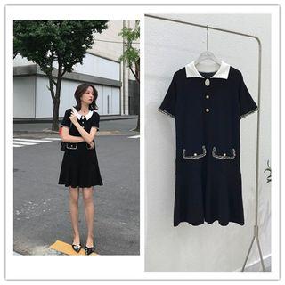 Contrast Trim Short-sleeve Polo Shirt / Mini A-line Skirt / Short-sleeve Collared Dress / Set