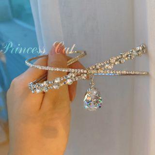 Rhinestone Choker With Gift Box - Drop - Silver - One Size