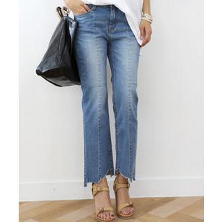 Distressed-hem Straight-cut Jeans