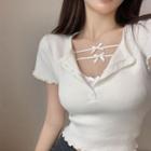 Bow-accent Camisole Top / Short-sleeve Henley T-shirt