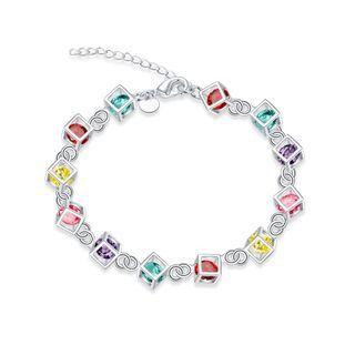 Simple Geometric Square Bracelet With Colorful Austrian Element Crystals Silver - One Size