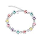 Simple Geometric Square Bracelet With Colorful Austrian Element Crystals Silver - One Size