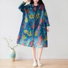 Flower Print Pocket Detail Shirt Dress Green - One Size