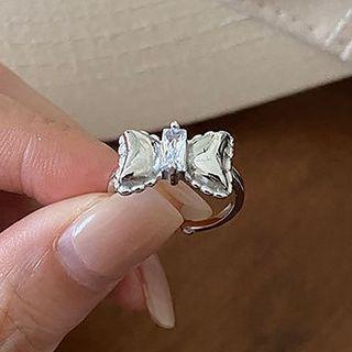Bow Rhinestone Alloy Ring Silver - One Size