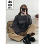 Letter-embroidered Brushed Fleece-lined Pullover